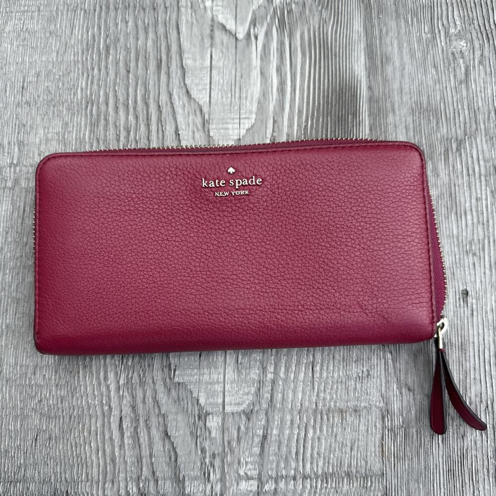 Kate Spade Adel Burgundy Large Continental Zip Around Leather Wallet